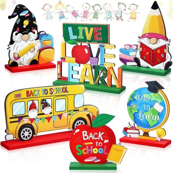 6 Pcs Back to‎ School Party Decorations Wooden First Day of School Table Decor - Picture 1 of 6